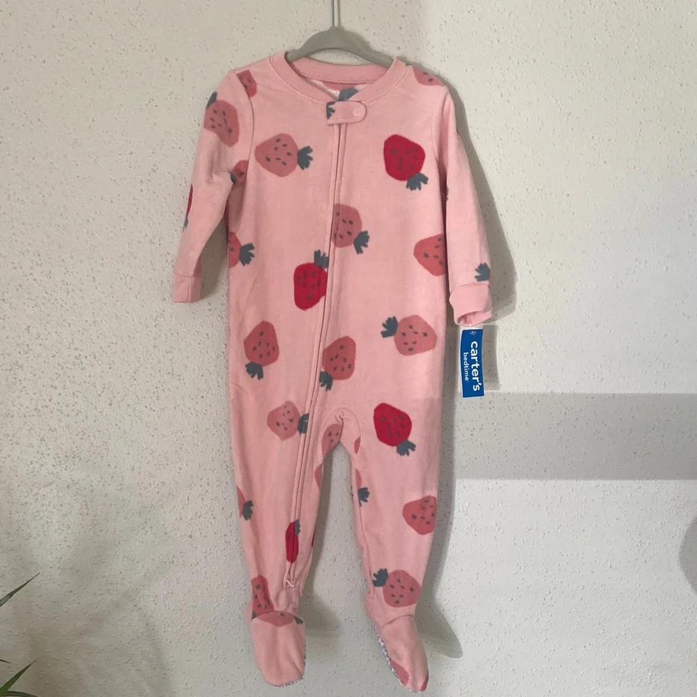 NWT Carter’s 18M Pink Strawberry Footed Pajamas 🍓 | Zip Up | OEKO-TEX - Picture 13 of 14